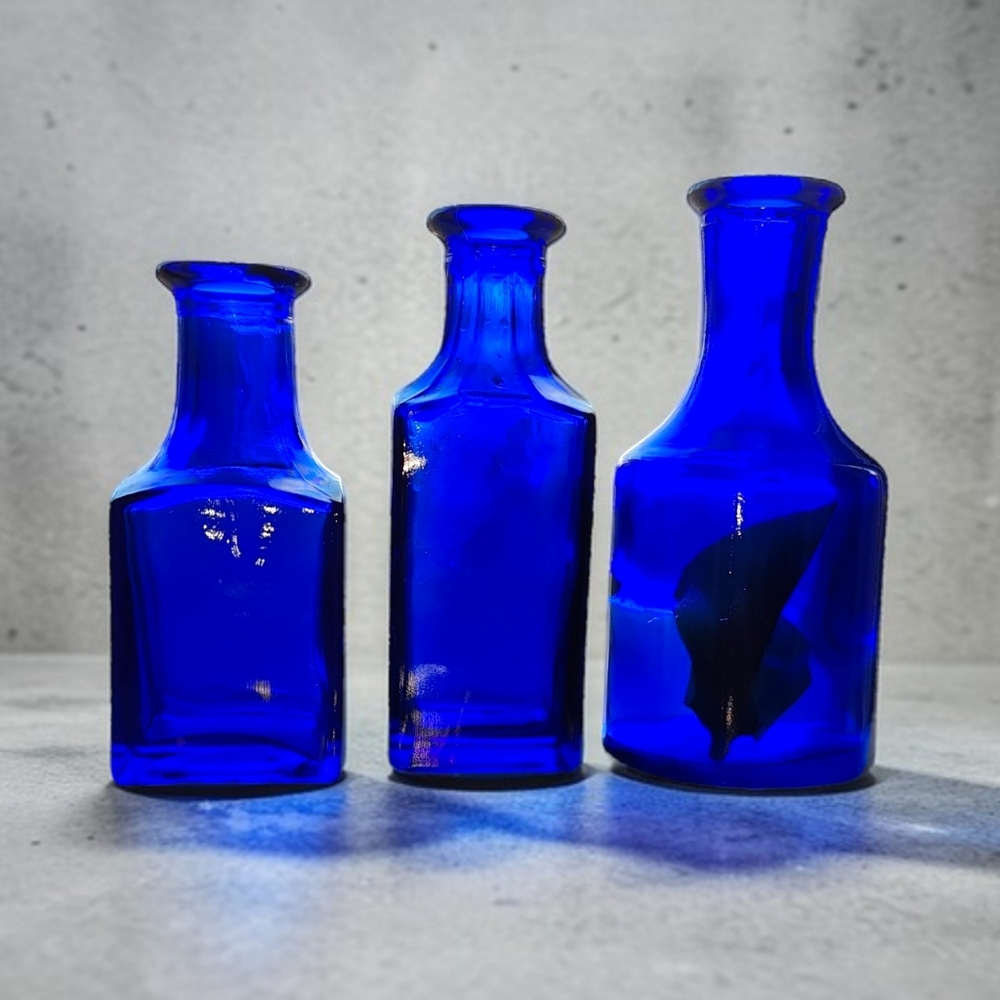 Cobalt Blue Heavy Glass Collectible Apothecary Bottles - Lot of 3